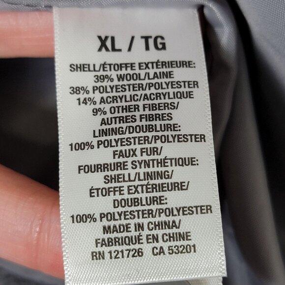 Aeropostale Womens Y2K Gray Wool Blend Coat Jacket XL Faux Fur Lined Collar - Picture 8 of 9